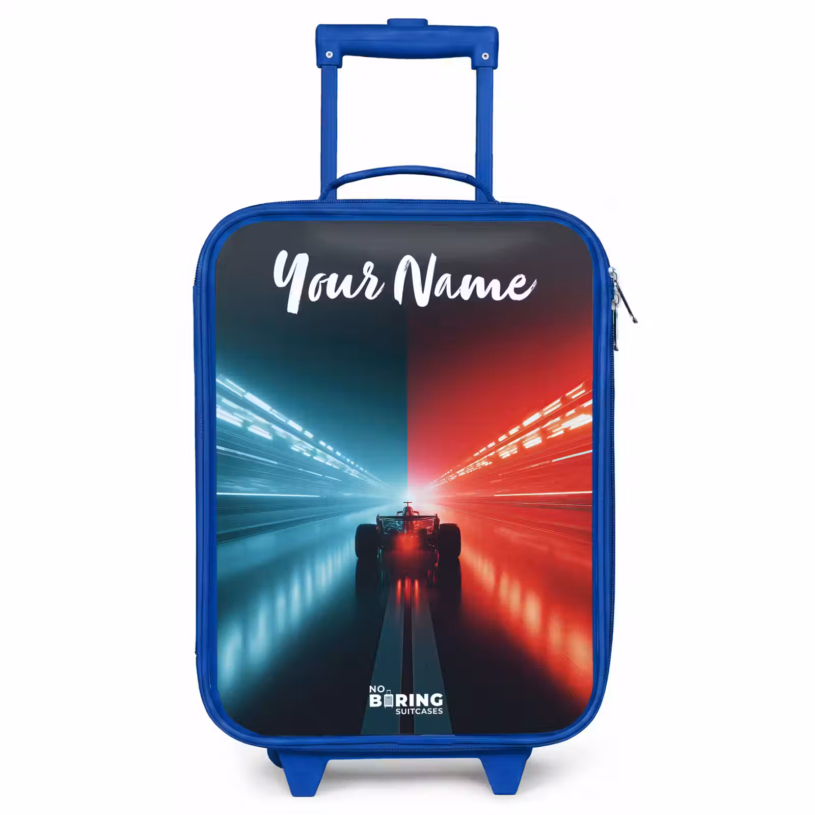 Children's suitcase with name - Blue - Race car - Lighting - Neon - Red — 1