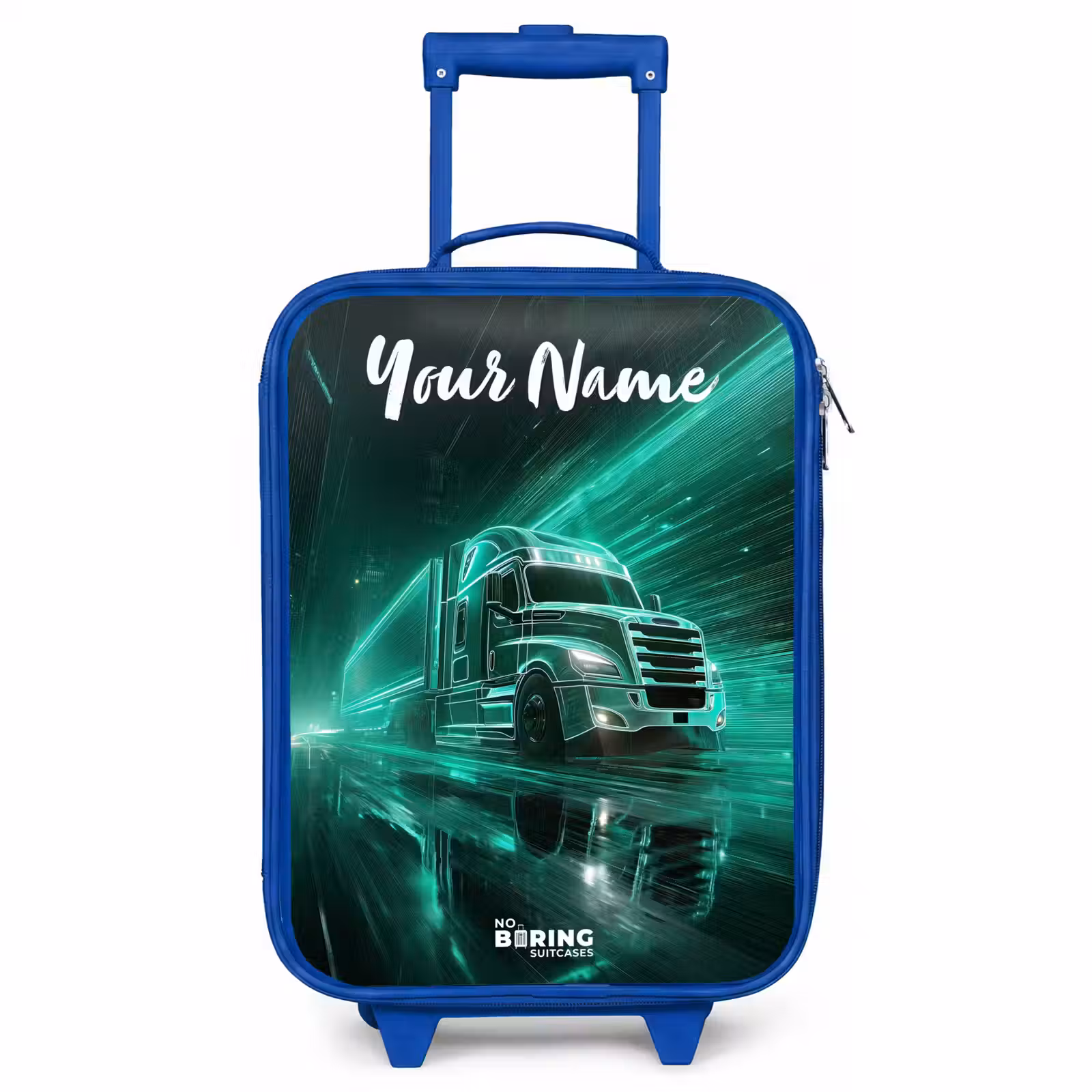 Children's suitcase with name - Blue - Truck - City - Green - Neon — 1