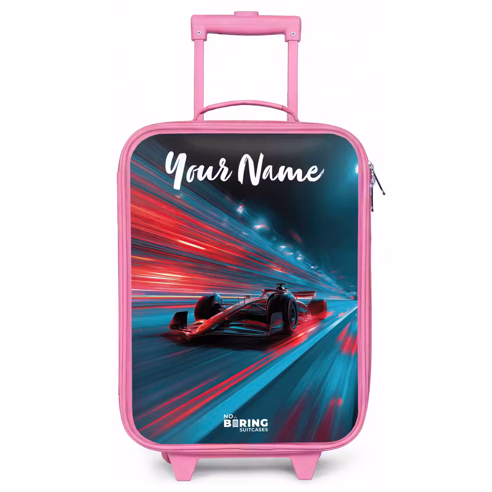Children's suitcase with name - Pink - Formula 1 - Race car - Red - Neon lights — 1