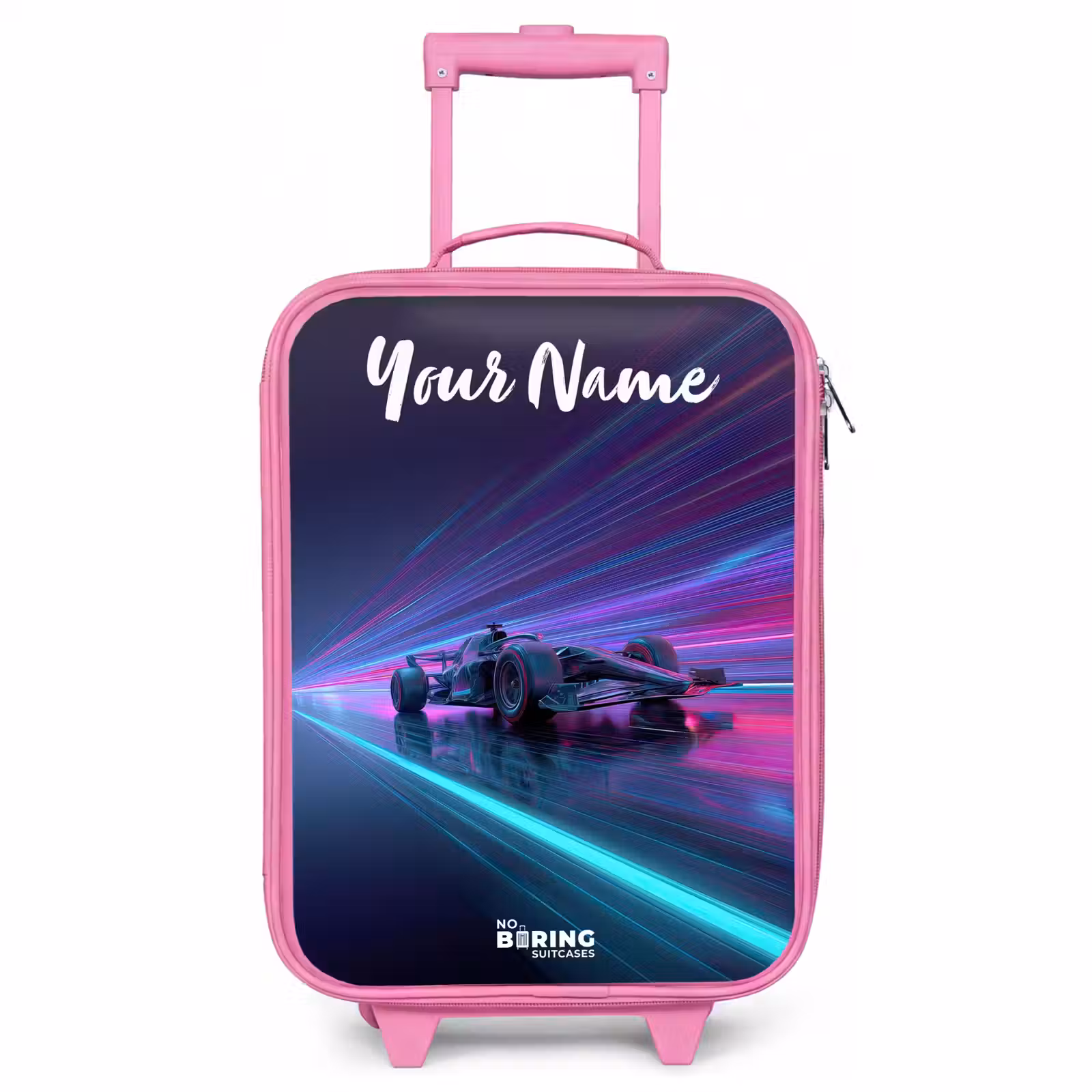 Children's suitcase with name - Pink - Light beams - Neon - Racing car - Purple — 1