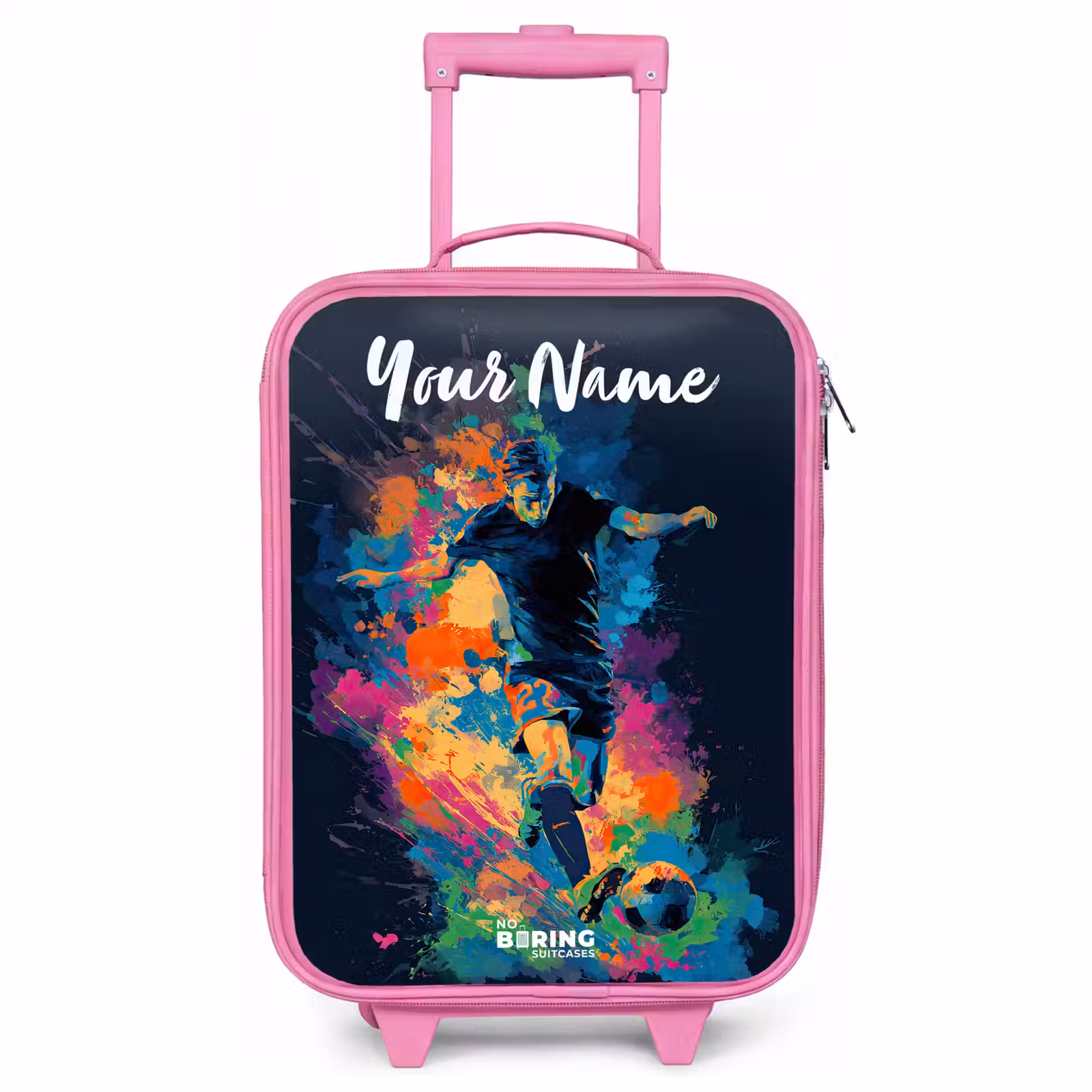 Children's suitcase with name - Pink - Neon - Footballer - Colorful — 1