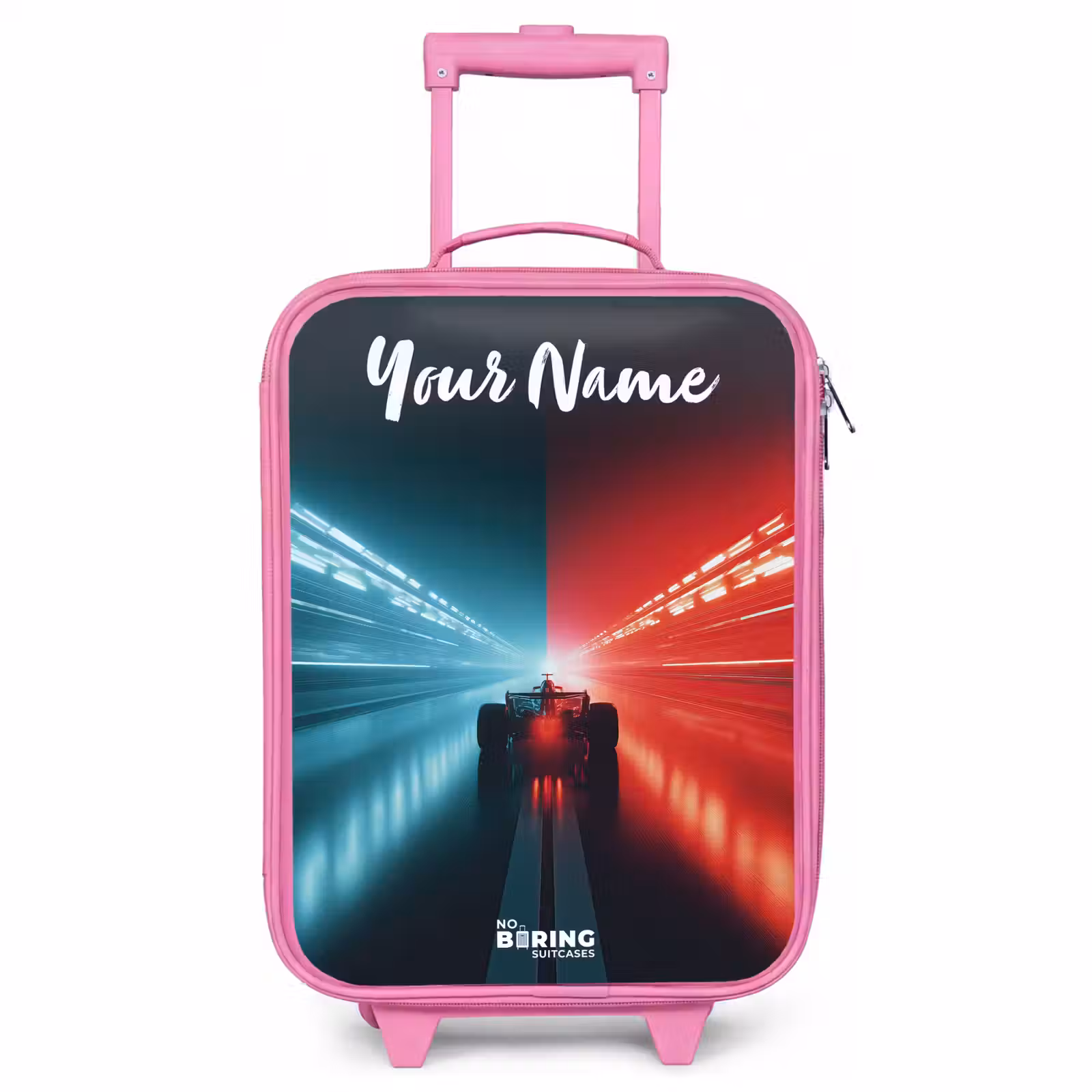 Children's suitcase with name - Pink - Race car - Lighting - Neon - Red — 1