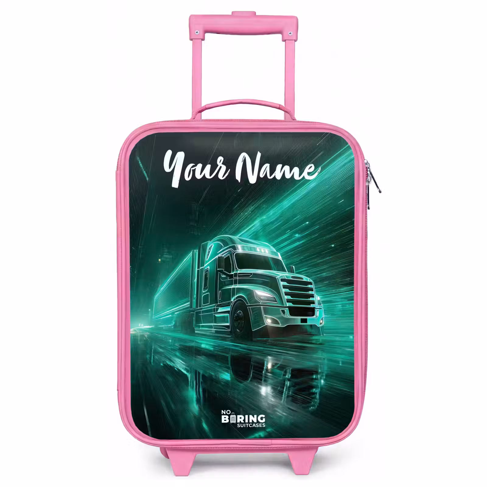 Children's suitcase with name - Pink - Truck - City - Green - Neon — 1