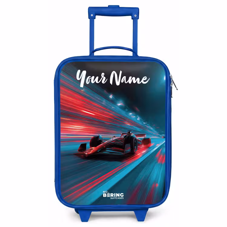 Children's suitcase with name - Blue - Formula 1 - Race car - Red - Neon lights — 1