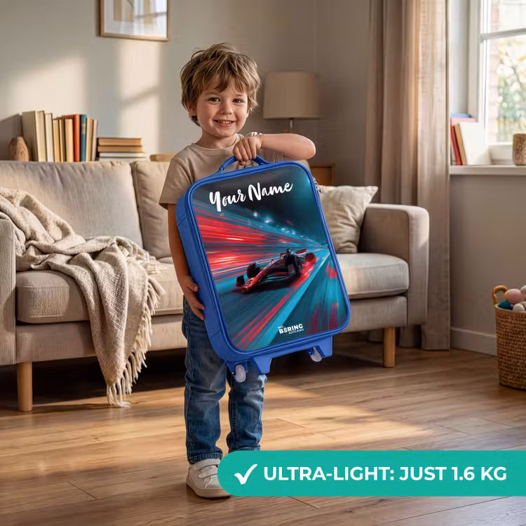 Children's suitcase with name - Blue - Formula 1 - Race car - Red - Neon lights — 3