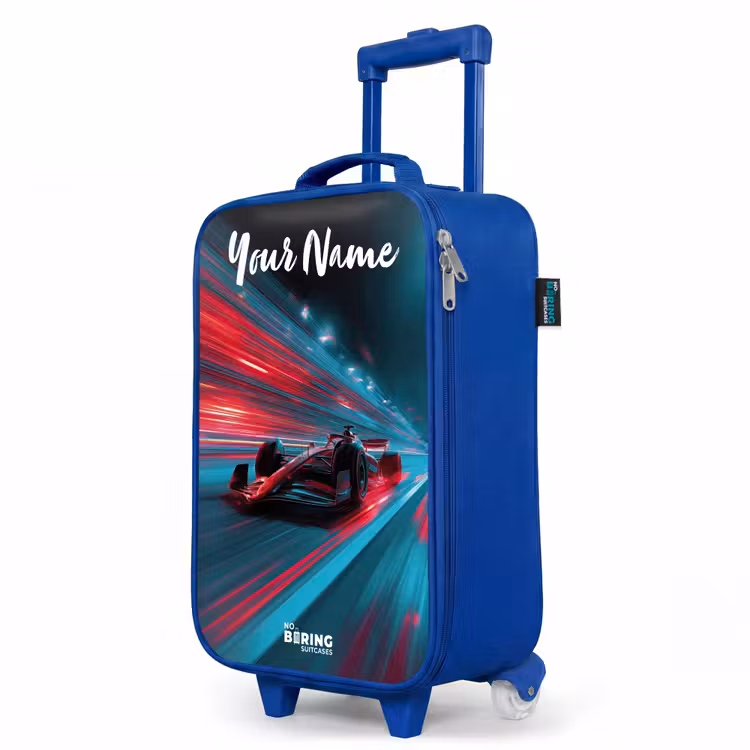 Children's suitcase with name - Blue - Formula 1 - Race car - Red - Neon lights — 5