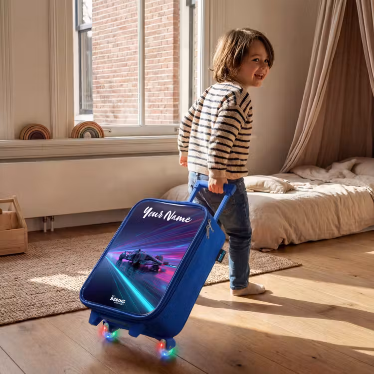 Children's suitcase with name - Blue - Light beams - Neon - Racing car - Purple — 2
