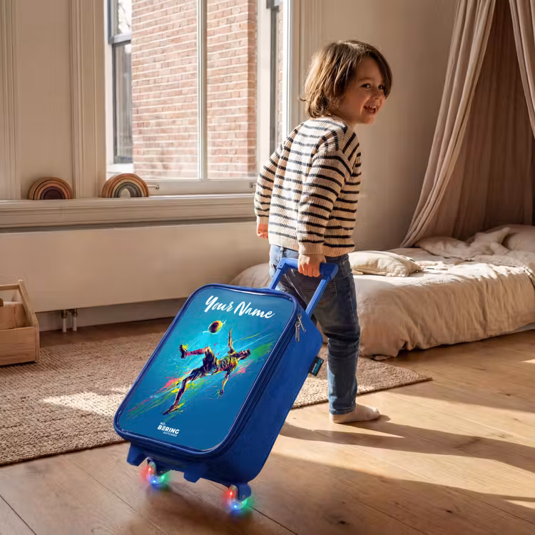 Children's suitcase with name - Blue - Neon - Football - Kick - Colorful — 2