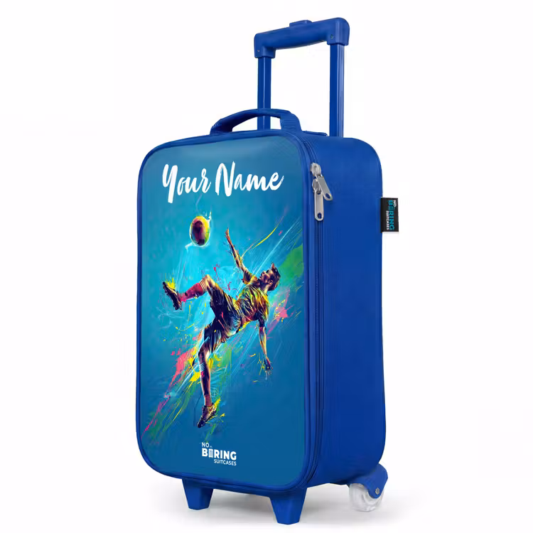 Children's suitcase with name - Blue - Neon - Football - Kick - Colorful — 5