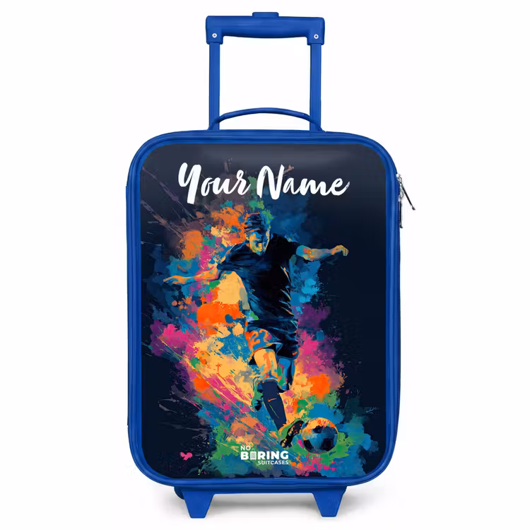 Children's suitcase with name - Blue - Neon - Footballer - Colorful — 1