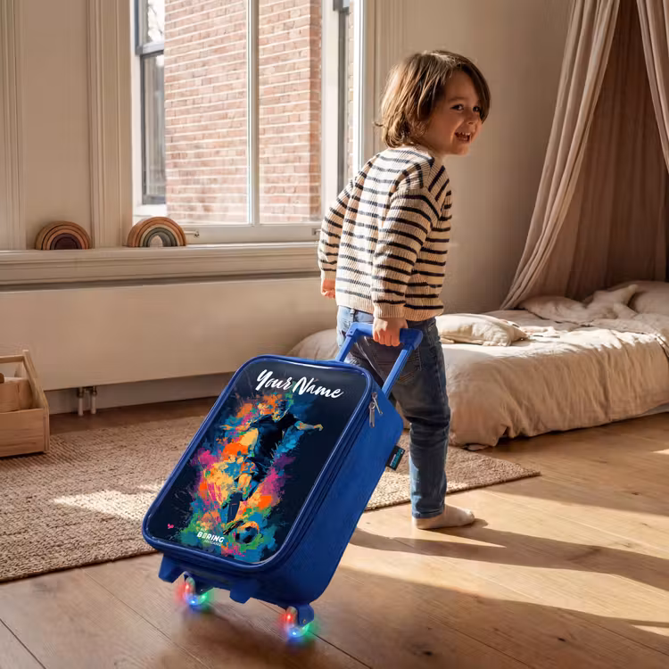 Children's suitcase with name - Blue - Neon - Footballer - Colorful — 2