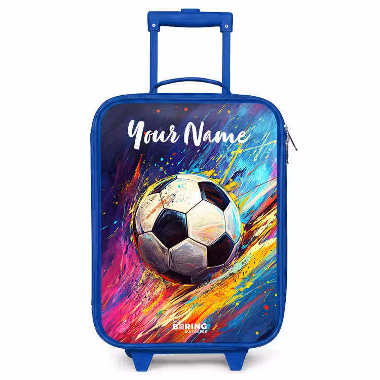 Children's suitcase with name - Blue - Neon - Soccer - Colorful — 1