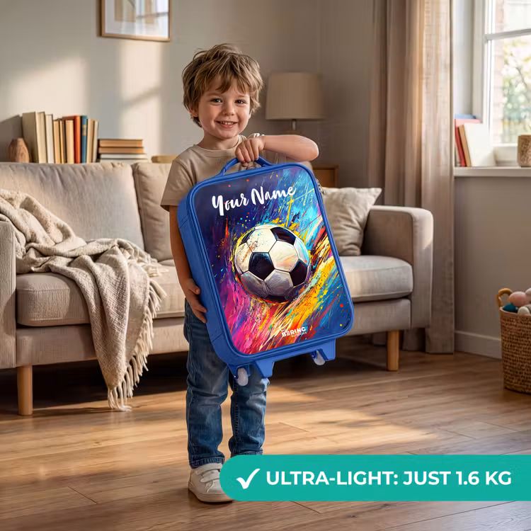 Children's suitcase with name - Blue - Neon - Soccer - Colorful — 3