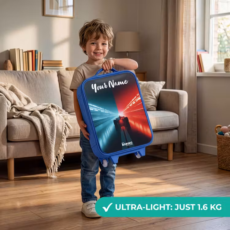 Children's suitcase with name - Blue - Race car - Lighting - Neon - Red — 3