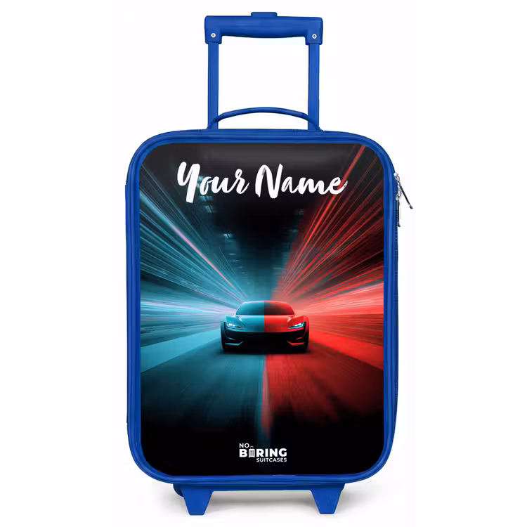 Children's suitcase with name - Blue - Sports car - Blue - Neon - City — 1