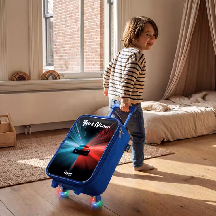 Children's suitcase with name - Blue - Sports car - Blue - Neon - City — 2