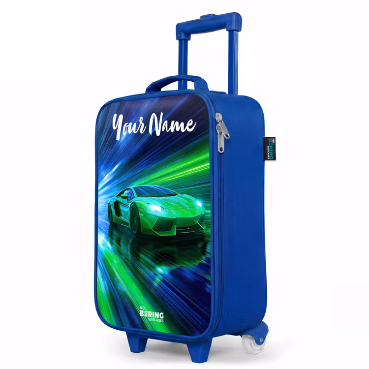 Children's suitcase with name - Blue - Sports car - Green - Speed Lines - Neon — 5