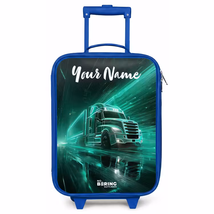 Children's suitcase with name - Blue - Truck - City - Green - Neon — 1