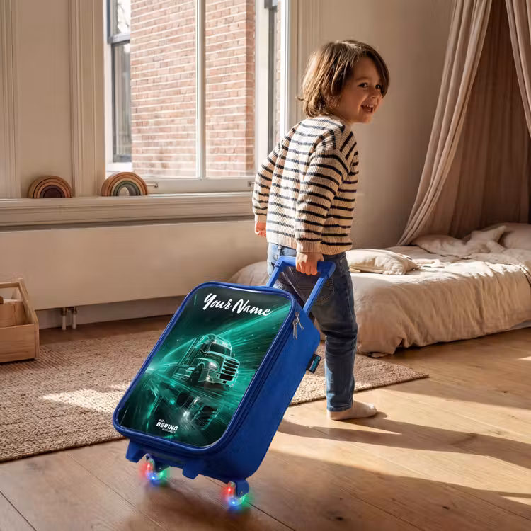Children's suitcase with name - Blue - Truck - City - Green - Neon — 2