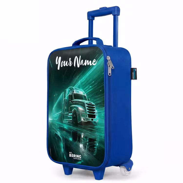 Children's suitcase with name - Blue - Truck - City - Green - Neon — 5