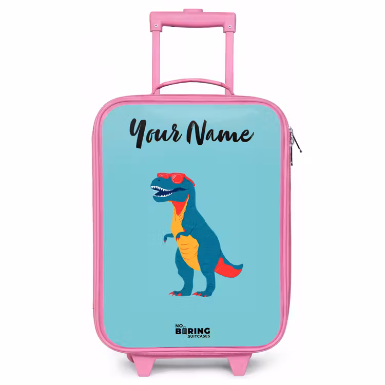 Children's suitcase with name - Pink - Dino - Animal - Sunglasses — 1