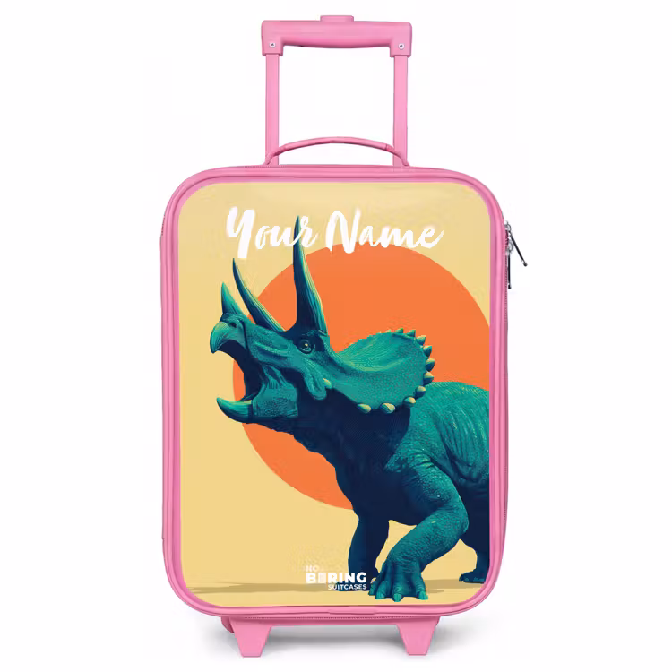 Children's suitcase with name - Pink - Dino - Triceratops - Animal — 1