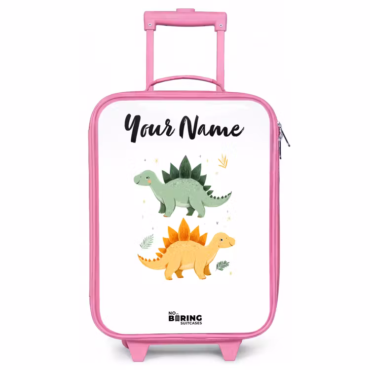 Children's suitcase with name - Pink - Dinos - Animals - Green - Orange — 1