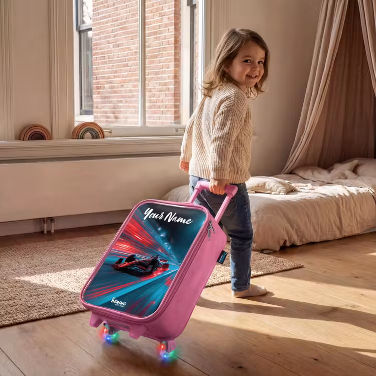 Children's suitcase with name - Pink - Formula 1 - Race car - Red - Neon lights — 2
