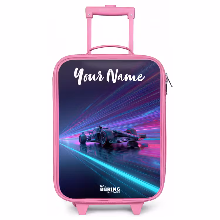 Children's suitcase with name - Pink - Light beams - Neon - Racing car - Purple — 1
