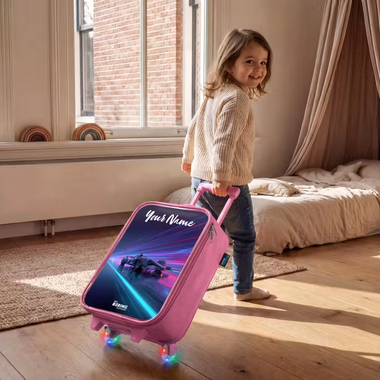 Children's suitcase with name - Pink - Light beams - Neon - Racing car - Purple — 2