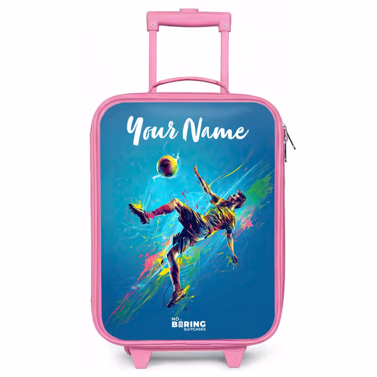 Children's suitcase with name - Pink - Neon - Football - Kick - Colorful — 1