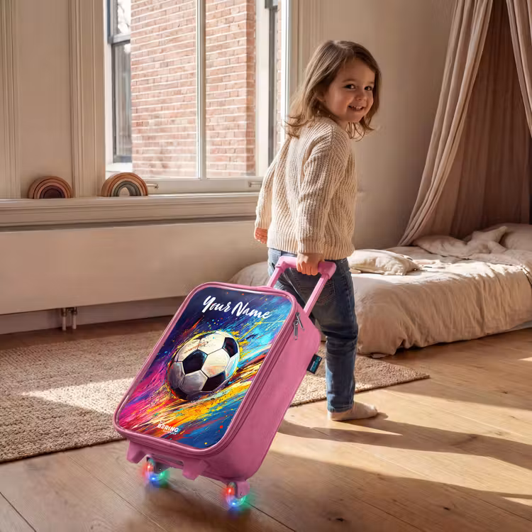 Children's suitcase with name - Pink - Neon - Soccer - Colorful — 2