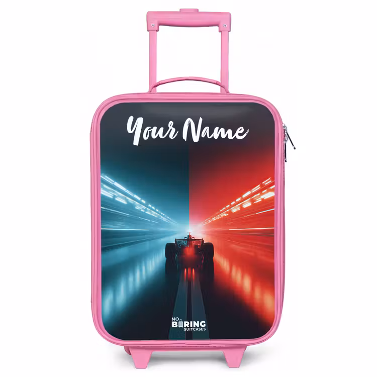 Children's suitcase with name - Pink - Race car - Lighting - Neon - Red — 1