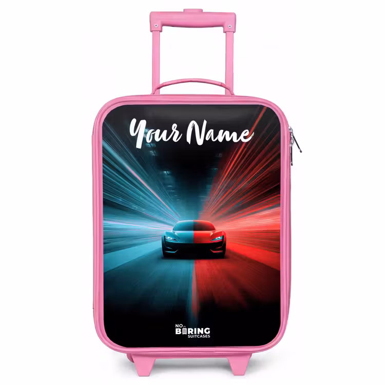 Children's suitcase with name - Pink - Sports car - Blue - Neon - City — 1