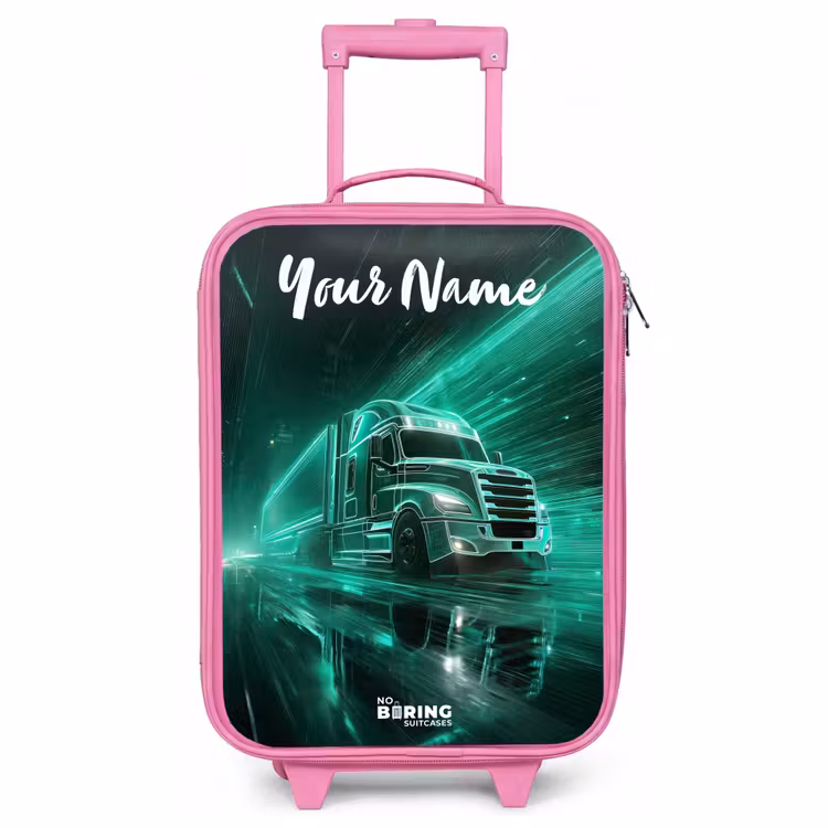 Children's suitcase with name - Pink - Truck - City - Green - Neon — 1