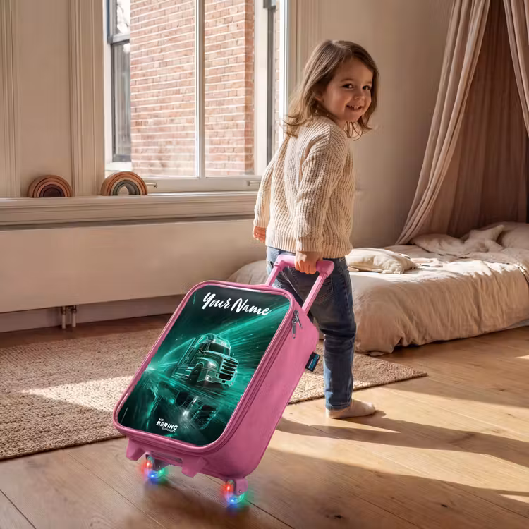 Children's suitcase with name - Pink - Truck - City - Green - Neon — 2