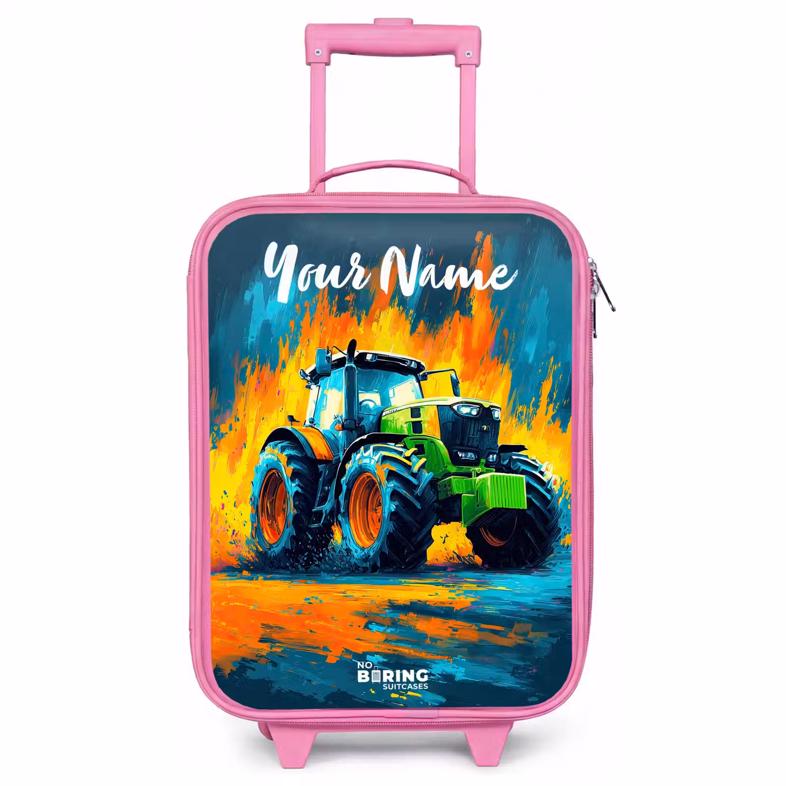 Children's suitcase with name - Pink - Abstract - Tractor - Green — 1