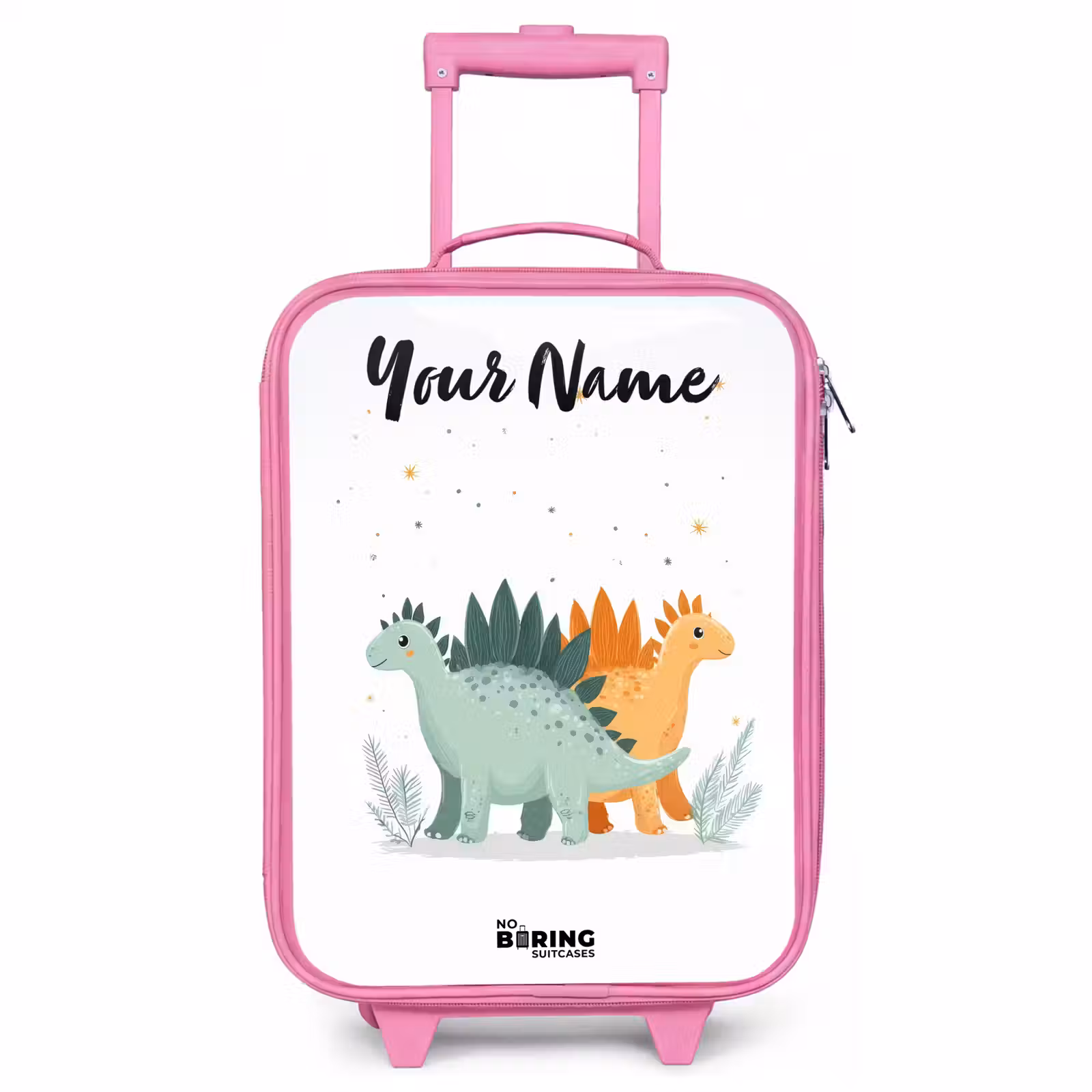 Children's suitcase with name - Pink - Dinos - Animals - Stars — 1
