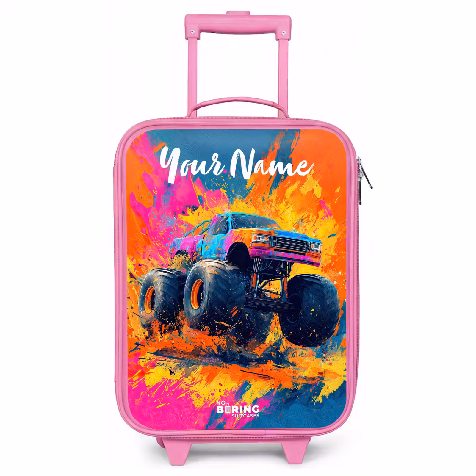 Children's suitcase with name - Pink - Monster truck - Abstract - Paint splatters - Colorful — 1
