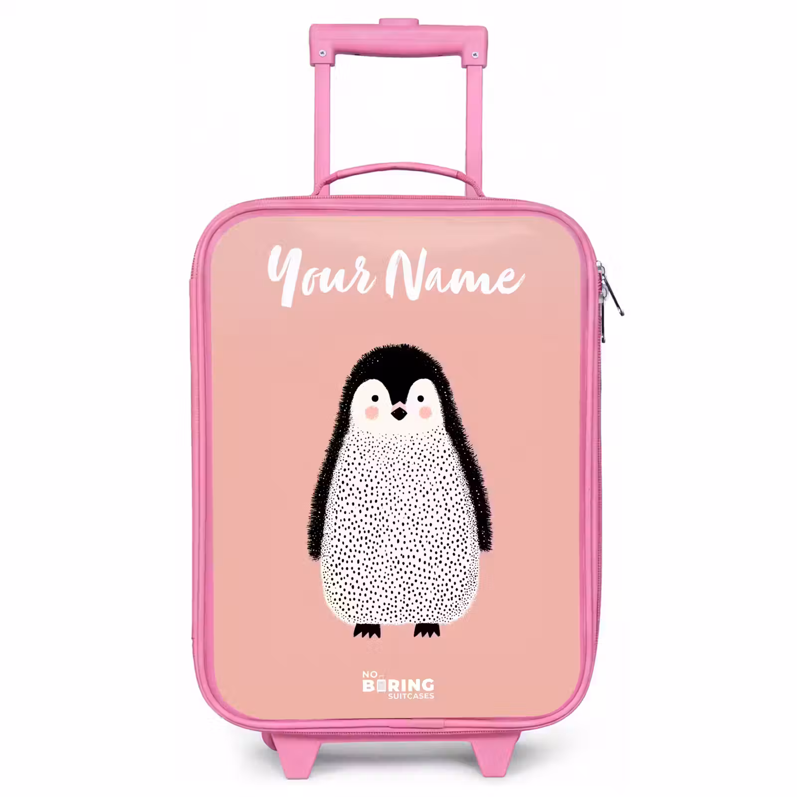 Children's suitcase with name - Pink - Penguin - Dots - Pink - Minimalist — 1