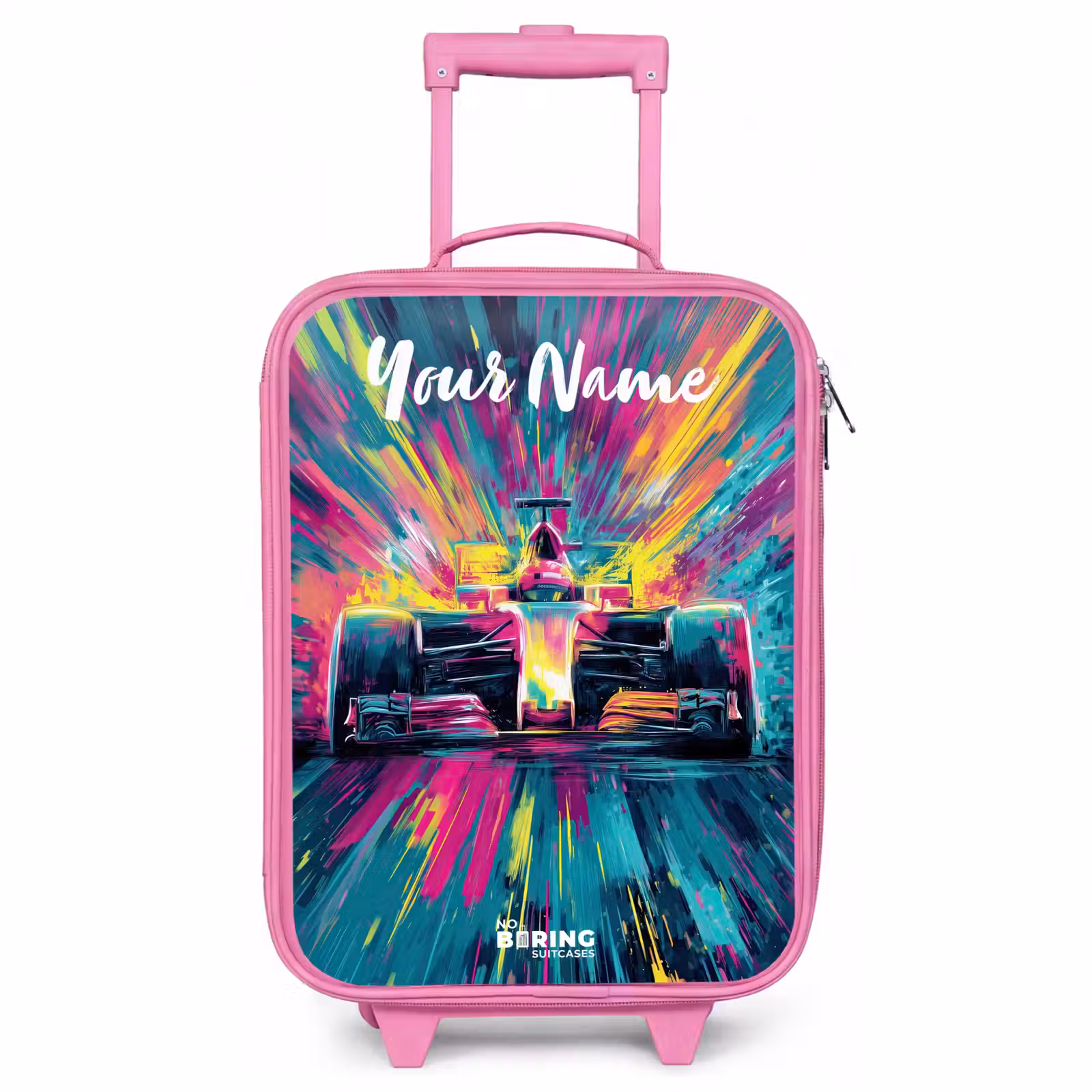 Children's suitcase with name - Pink - Race car - Abstract - Stripes - Blue — 1