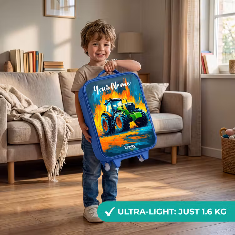 Children's suitcase with name - Blue - Abstract - Tractor - Groen — 3