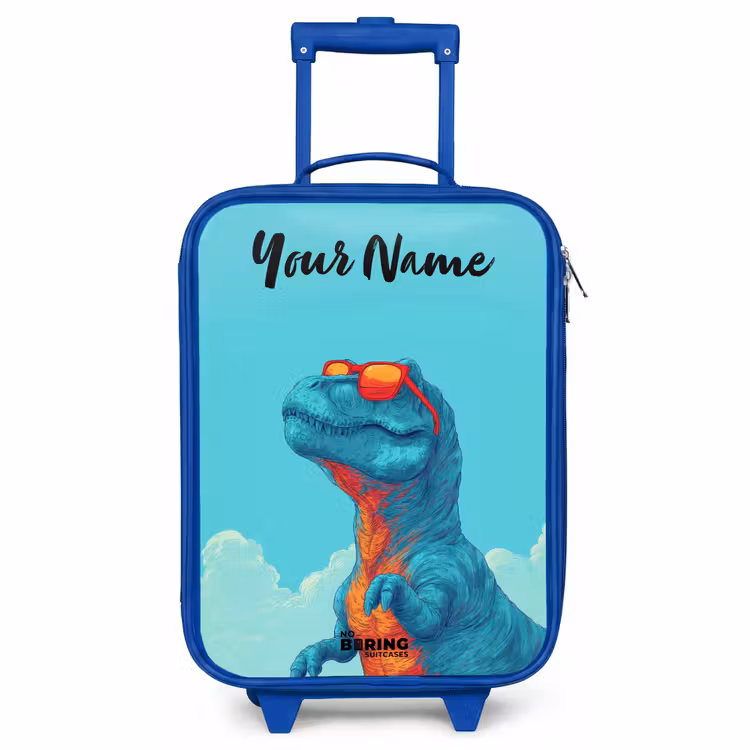 Children's suitcase with name - Blue - Dino - Sunglasses - Blue — 1