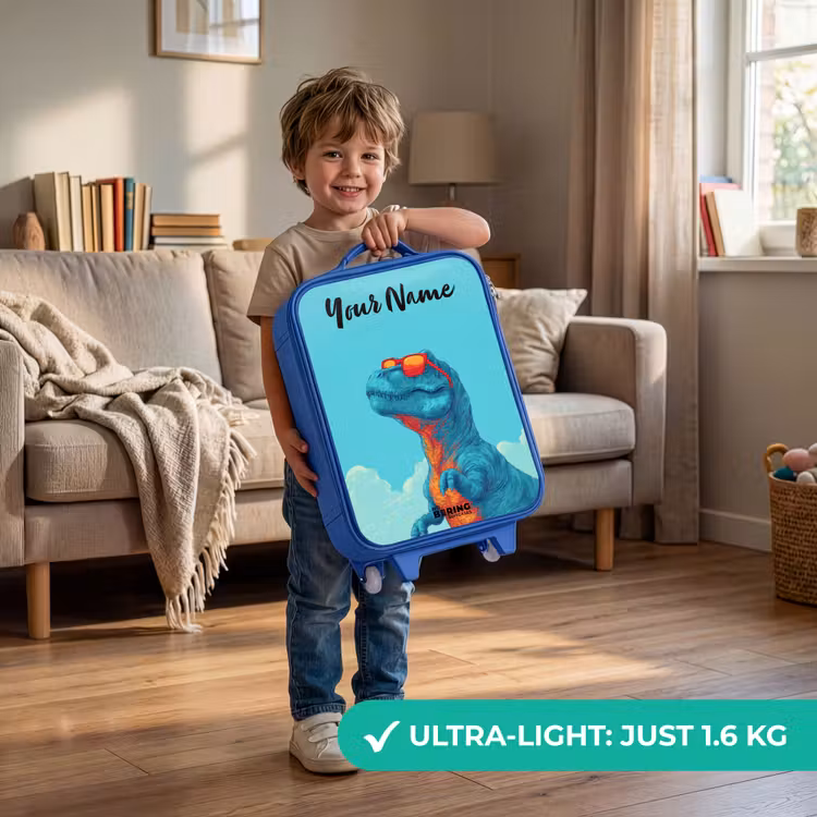 Children's suitcase with name - Blue - Dino - Sunglasses - Blue — 3
