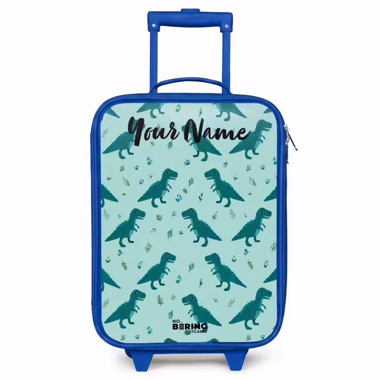 Children's suitcase with name - Blue - Dinos - Pattern - Green — 1