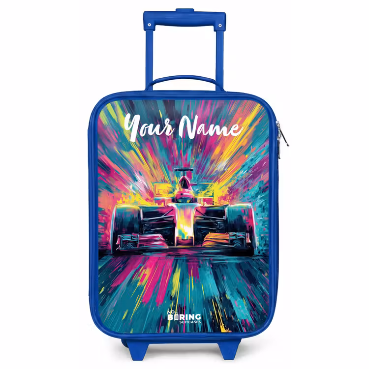 Children's suitcase with name - Blue - Race car - Abstract - Stripes - Blue — 1