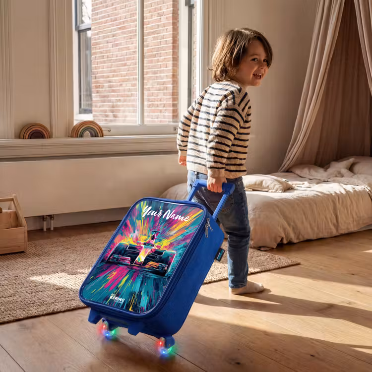 Children's suitcase with name - Blue - Race car - Abstract - Stripes - Blue — 2