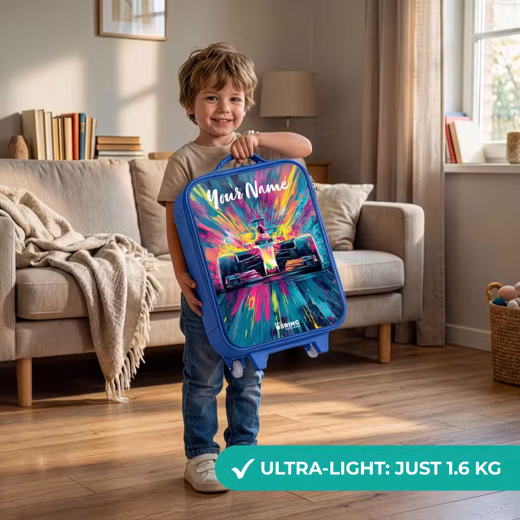 Children's suitcase with name - Blue - Race car - Abstract - Stripes - Blue — 3