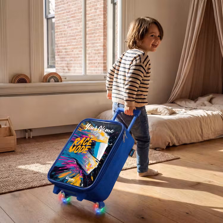 Children's suitcase with name - Blue - Racing helmet - Abstract - Paint - Colorful — 2