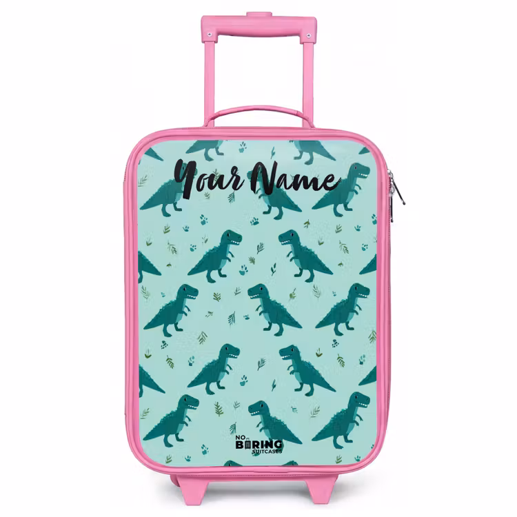 Children's suitcase with name - Pink - Dinos - Pattern - Green — 1